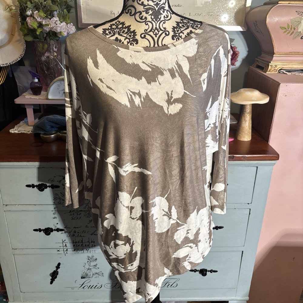Ciara Sun Woo Womens Off Shoulder Blouse Size L Gray/tan White‎ Floral